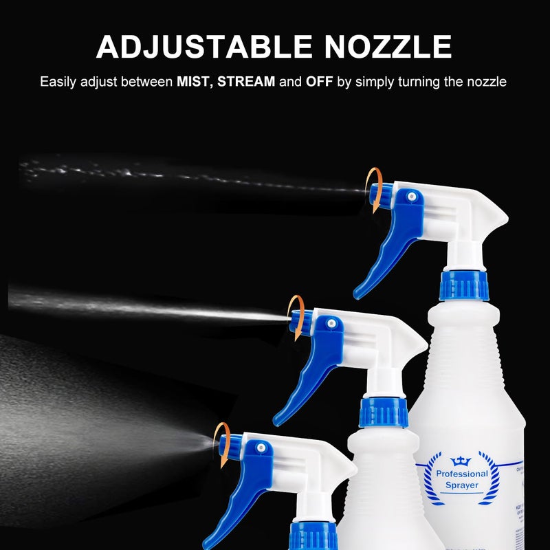 Bealee Plastic Spray Bottles 4 Pack, 24 Oz, All-Purpose Sprayer for Cleaning Solutions, Heavy Duty Spraying Leak Proof Mist Empty Water Bottle for Planting, BBQ, Pet with Adjustable Nozzle, Blue - Image 4